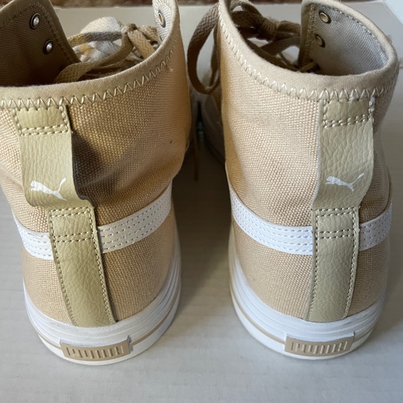 PUMA Beige Canvas White Leather Lace Up Sneakers Mid Top Mens Casual Shoes Sz 13 - Picture 7 of 10